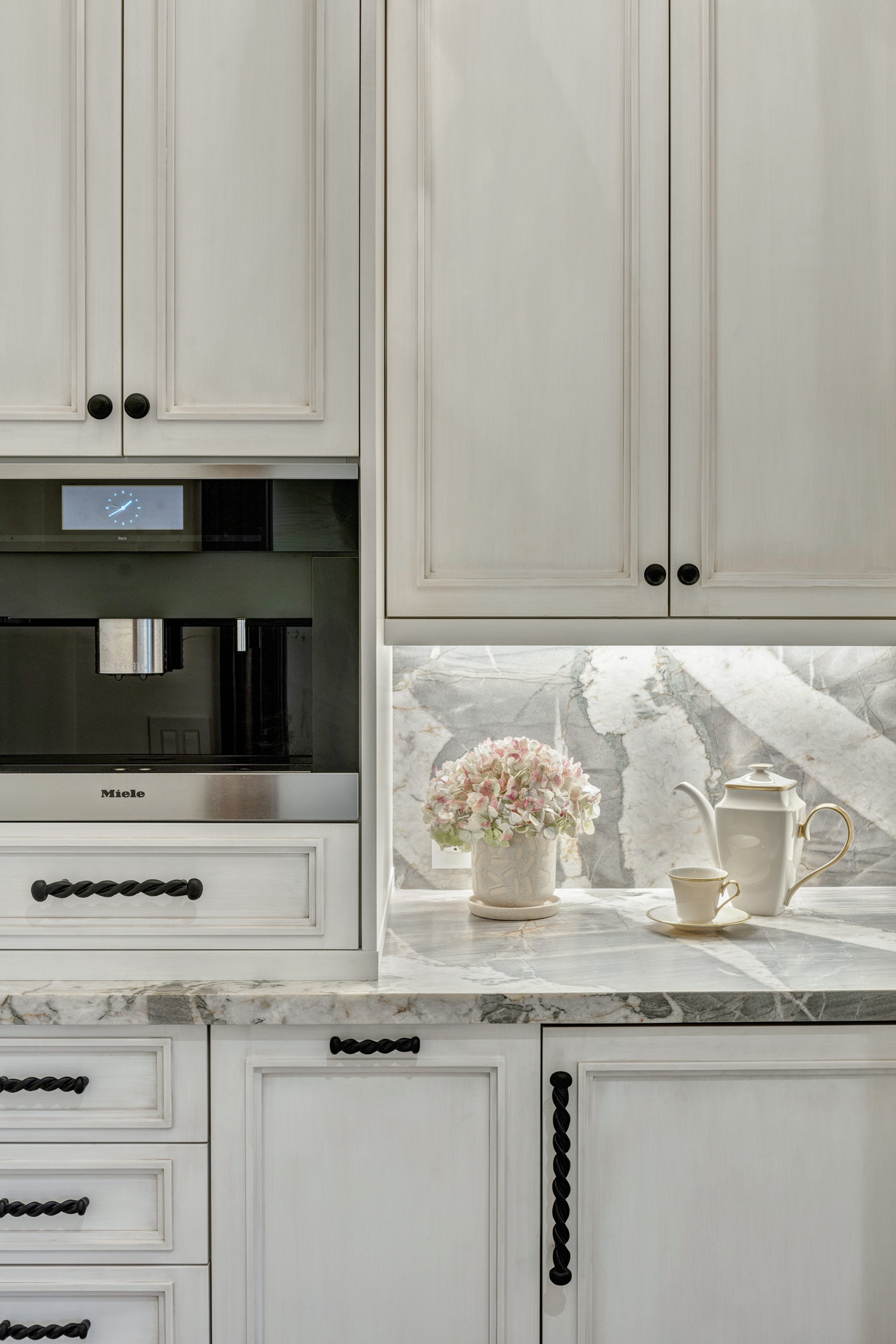 built-in coffee maker and refrigerator drawers
