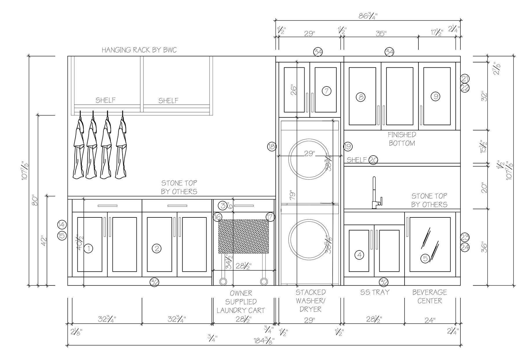 CADD drawing of laundry space