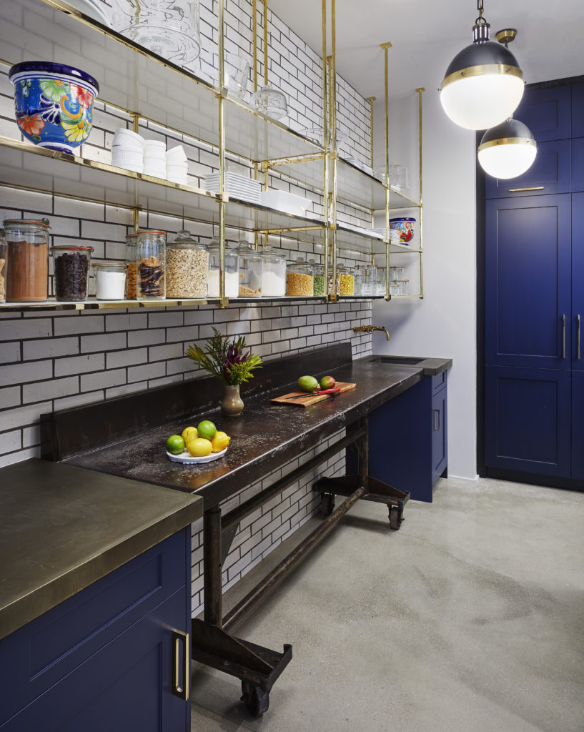 Butler's Pantry with cabinets in Navy blue paint