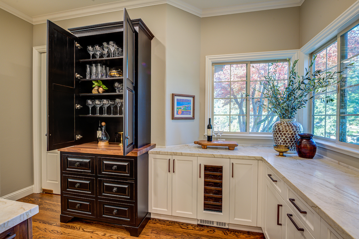 custom furniture piece in kitchen to accommodate storage