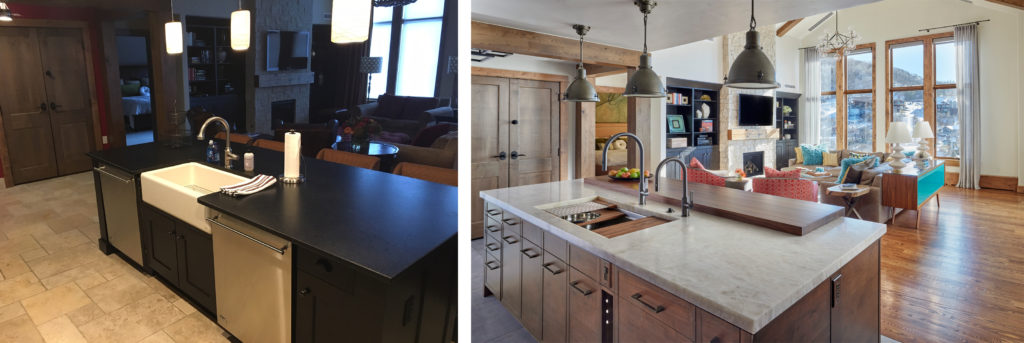 before and after images of kitchen island remodel