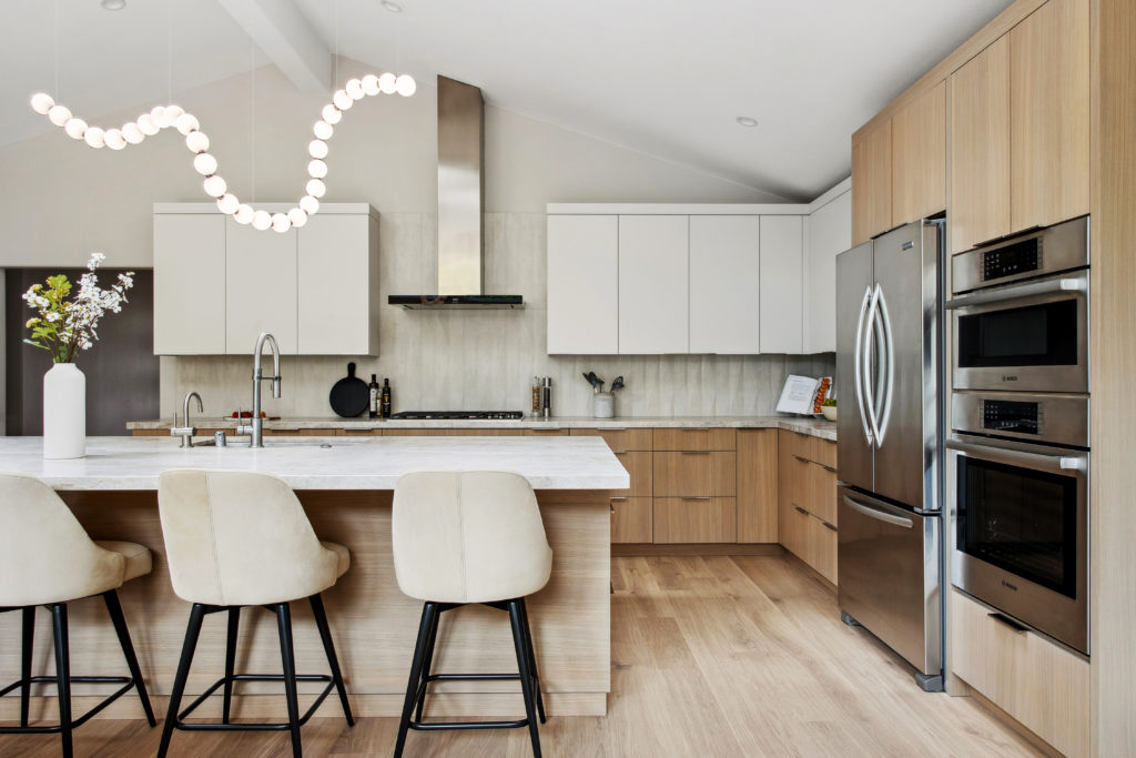 Modern kitchen with natural wood cabinetry