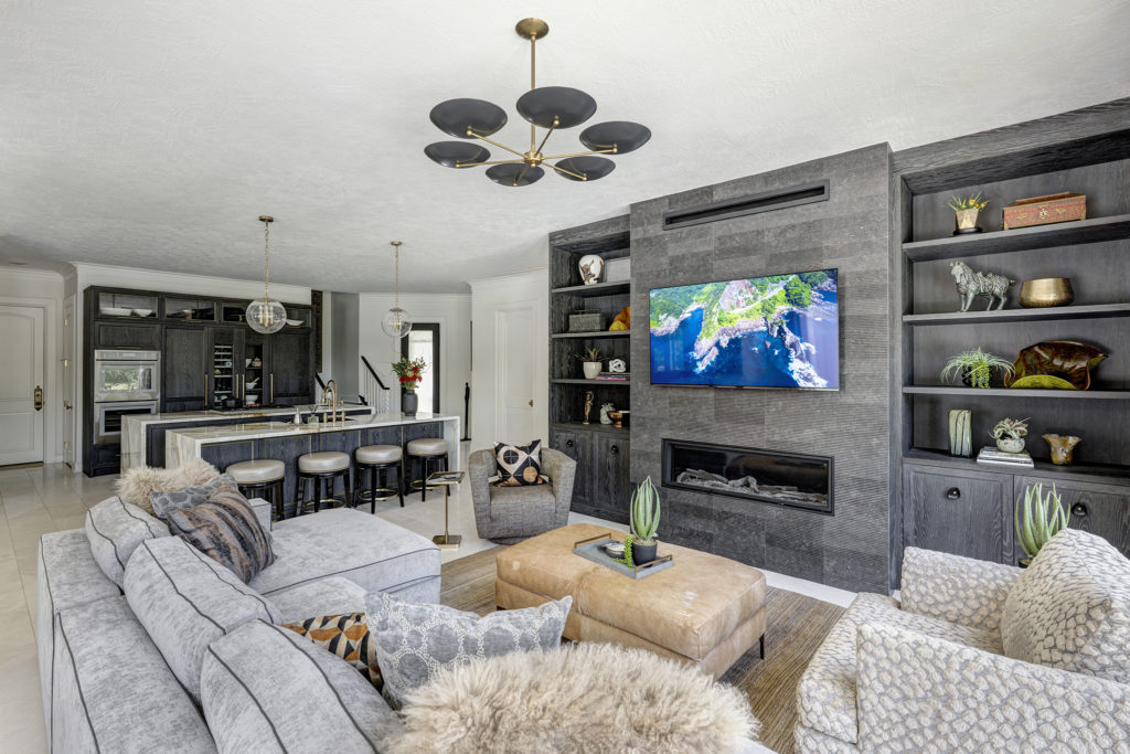 Open plan space connects living room and kitchen