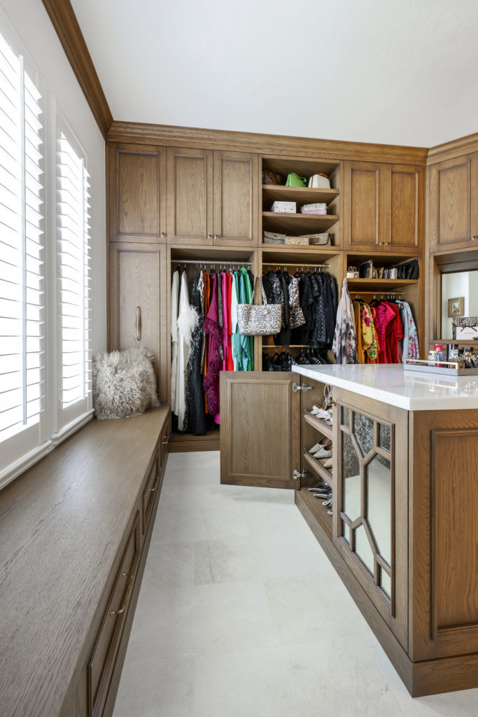 Built-in seating in the primary closet