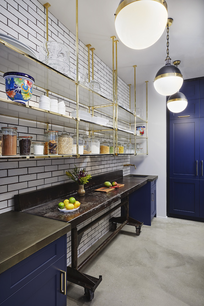 Bold colors used to highlight certain areas in a kitchen