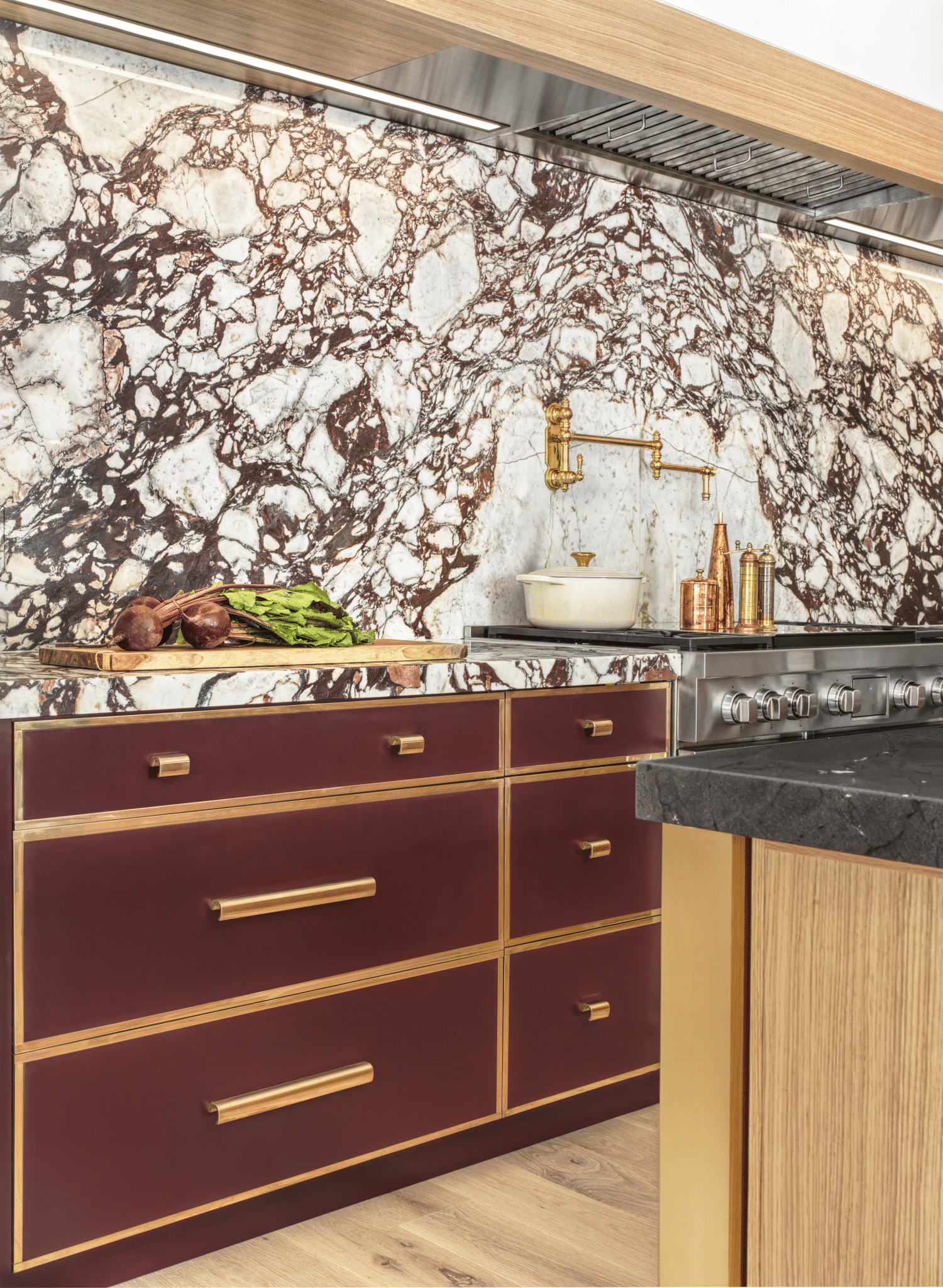 A painted cabinet finish provides customization for bold clients