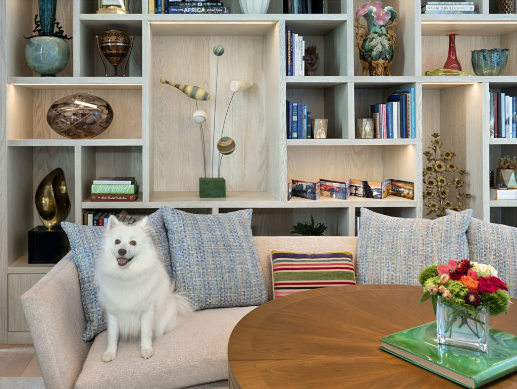 Lexiw Lexi the dog sits in the breakfast area