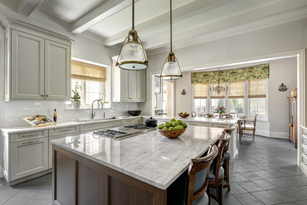 17w the kitchen island is treated to a Cooper Walnut stain for contrast